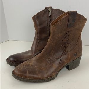 Born Leather Karin Cowboy Boots Short Brown 6.5